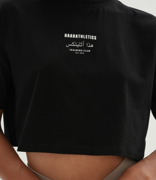 Arabic Power Crop Tee, Black