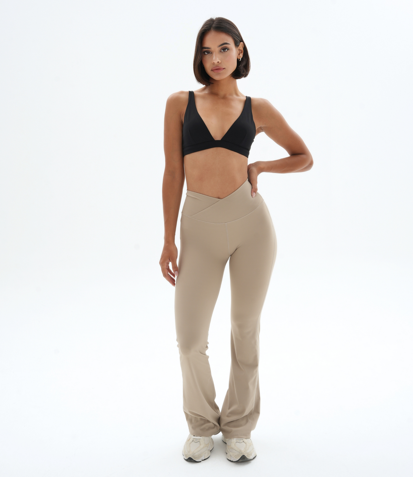 Essential Wrap Over Flared Yoga Pants, Camel